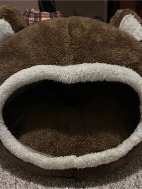Cozy Brown & Cream Plush Cave Cat Bed by